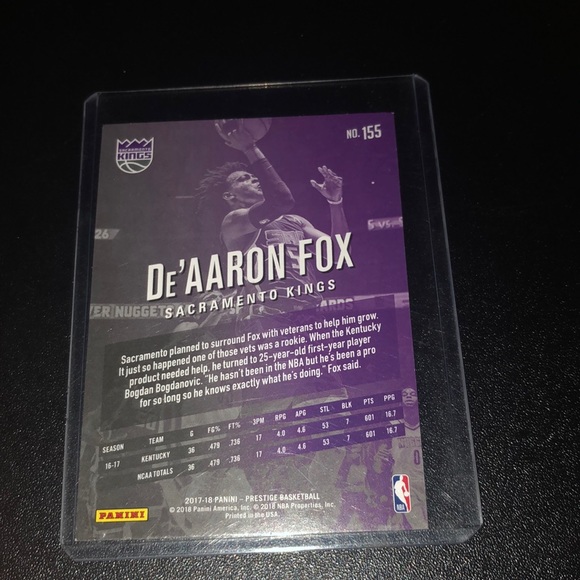 De’aaron Fox Rookie Basketball Card - Picture 2 of 4